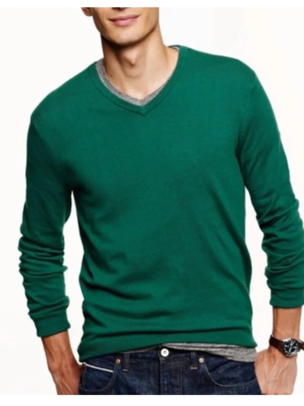 J crew cashmere sweater Italian green emerald  M v neck